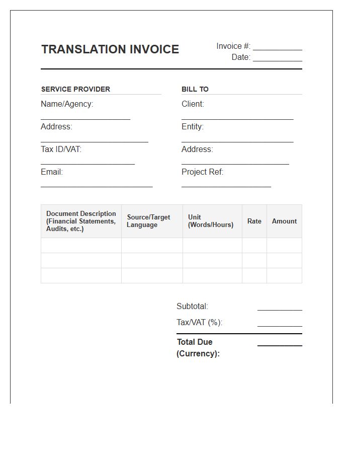 Financial Document Translation Invoice Template
