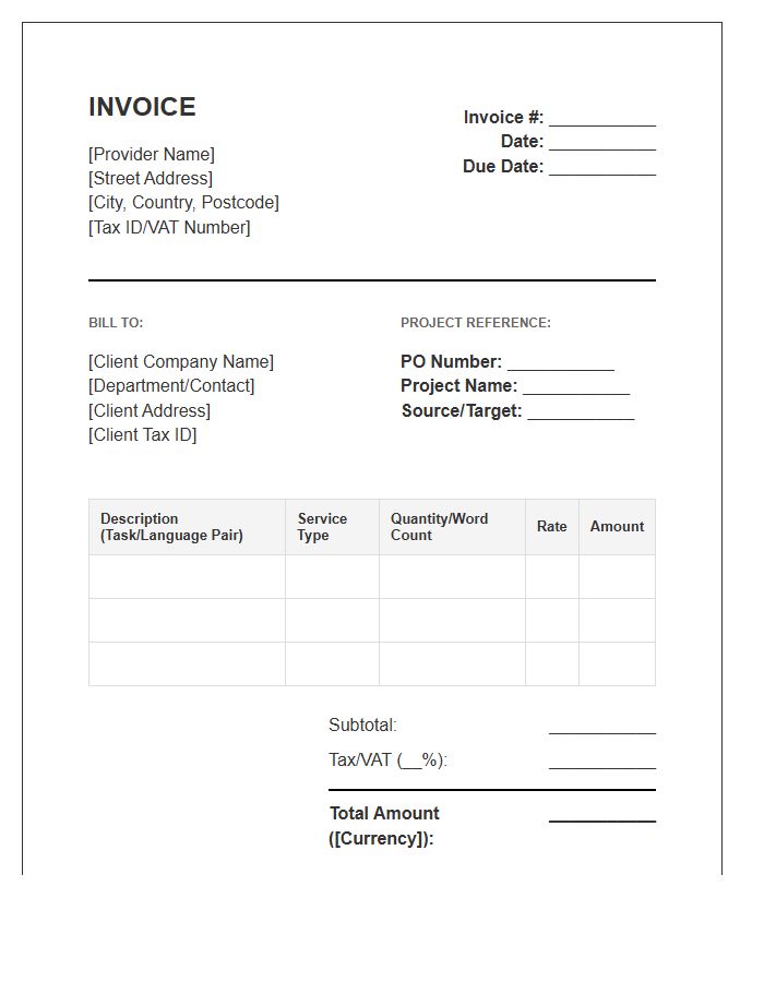 Global Language Provider Invoice Template