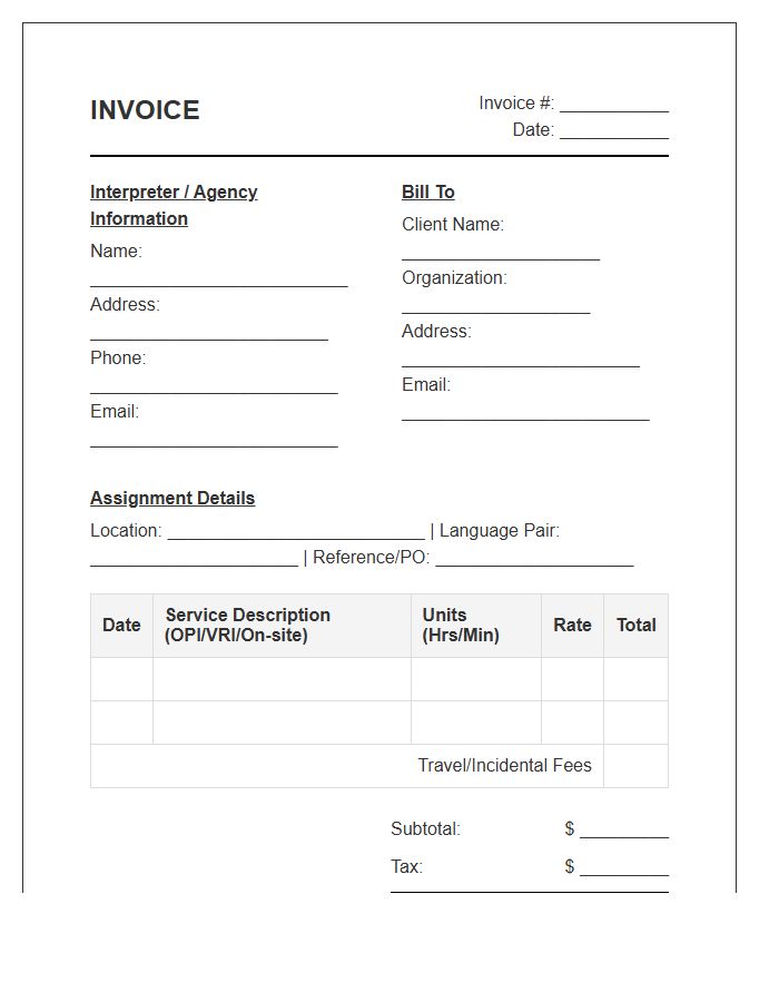 Language Interpretation Service Invoice Template