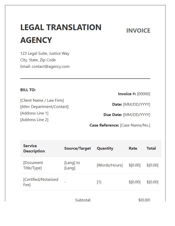 Legal Translation Agency Invoice Template