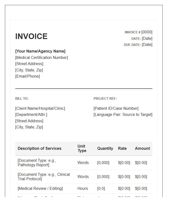 Medical Translation Billing Invoice Template