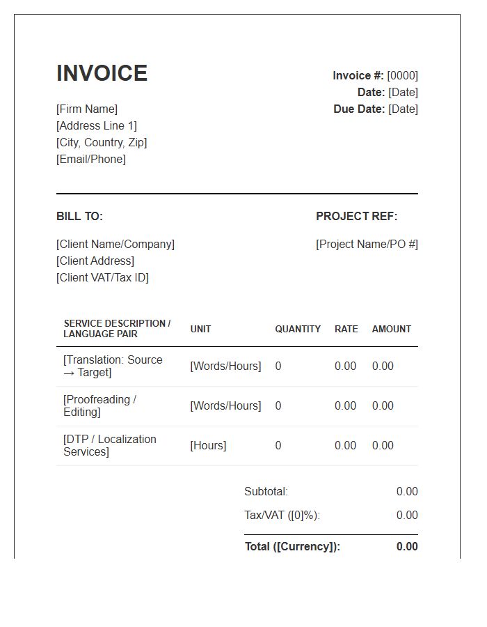 Multilingual Translation Firm Invoice Template