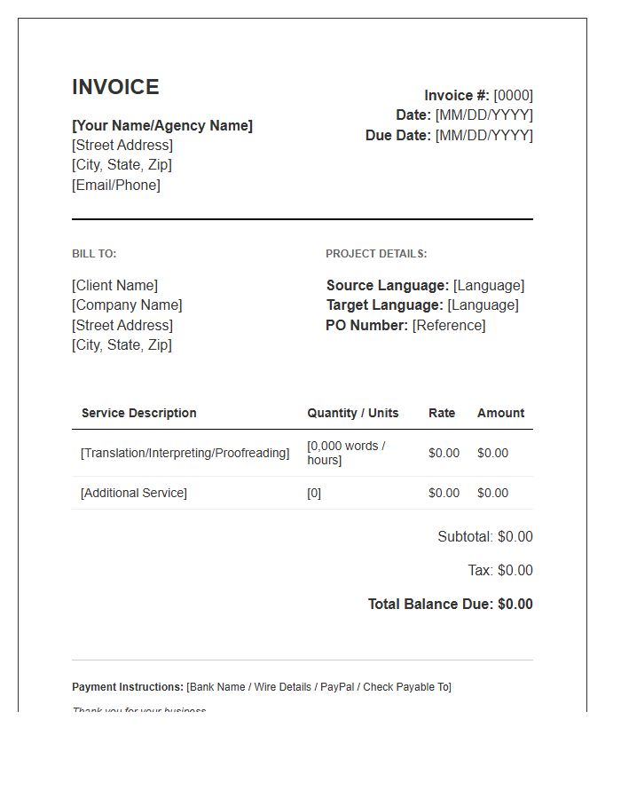 Official Language Services Invoice Template