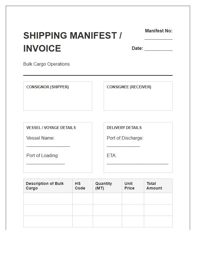 Bulk Cargo Shipping Manifest Invoice Template