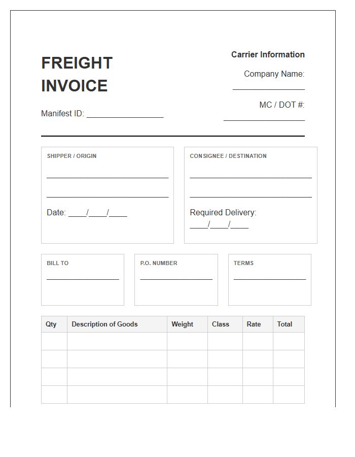 Carrier Freight Manifest Logistics Invoice Template