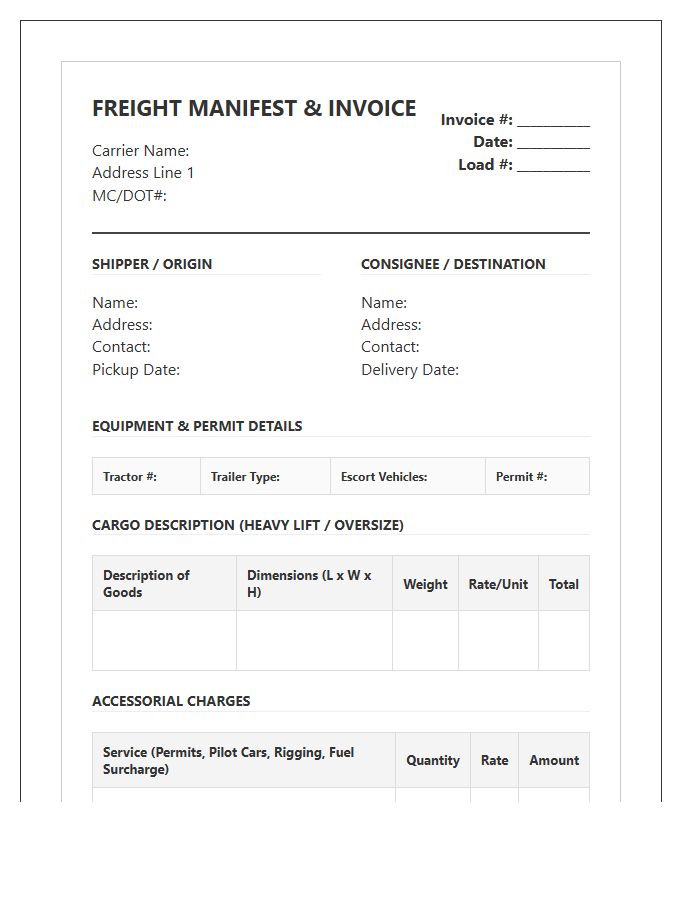 Heavy Haulage Freight Manifest Invoice Template