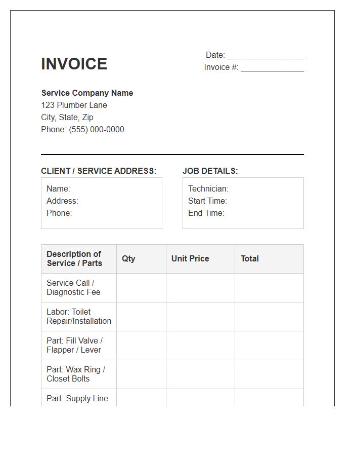 Residential Toilet Repair Service Invoice Template