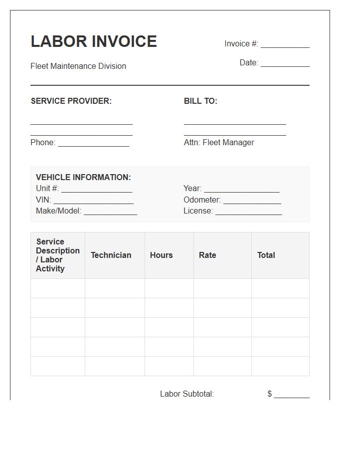 Fleet Maintenance Labor Invoice Template