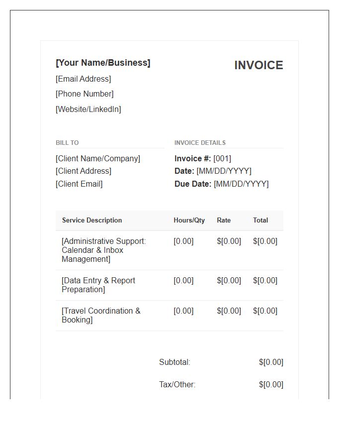 Contract Administrative Support Virtual Assistant Invoice Template