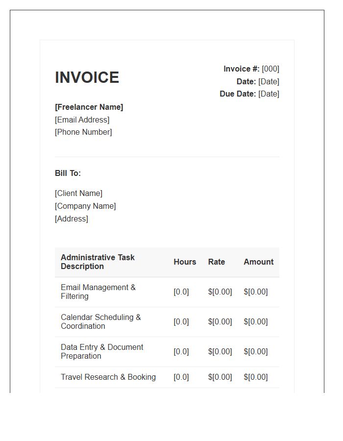 Freelance Virtual Assistant Administrative Tasks Invoice Template