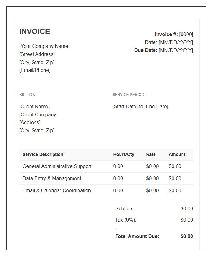 General Administrative Support Service Invoice Template