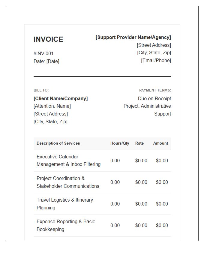 High Level Administrative Support Invoice Template