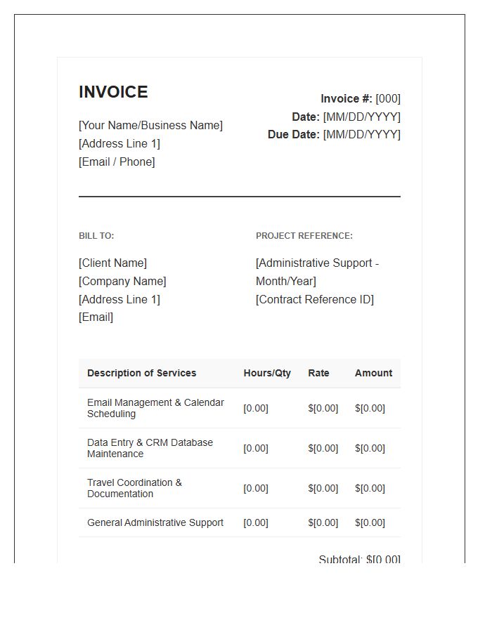 Specialized Virtual Assistant Administrative Billing Invoice Template