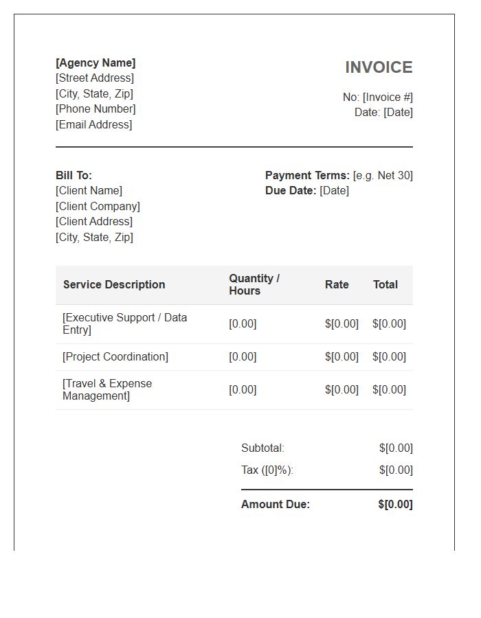 Standard Administrative Support Agency Invoice Template
