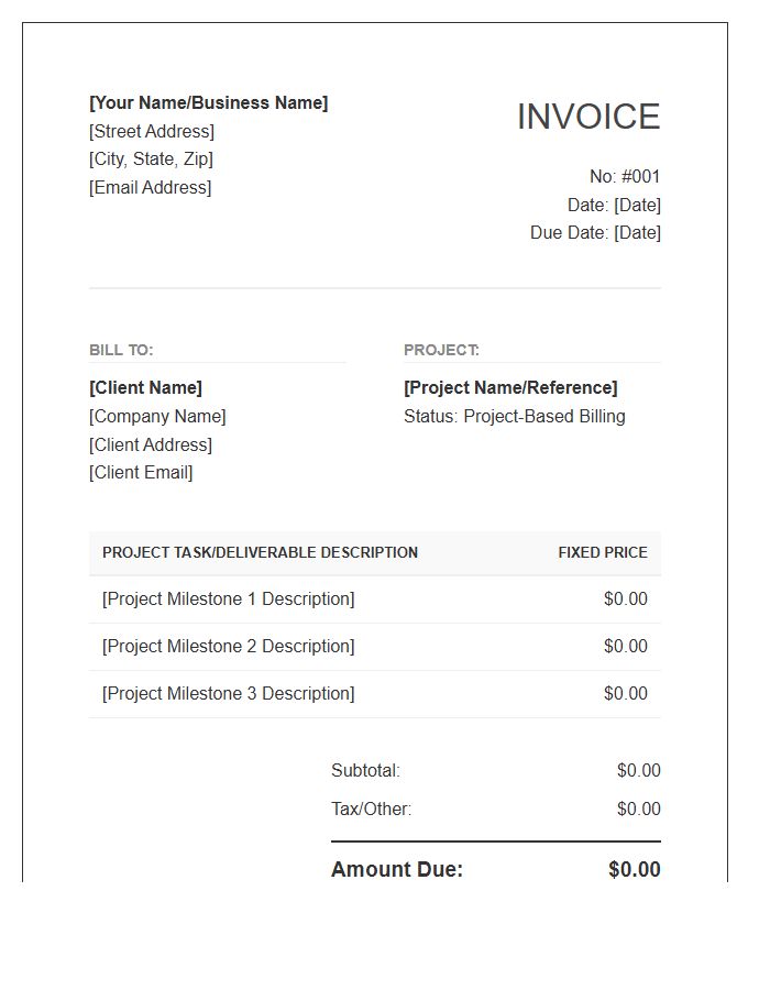 Virtual Administrative Assistant Project Based Invoice Template