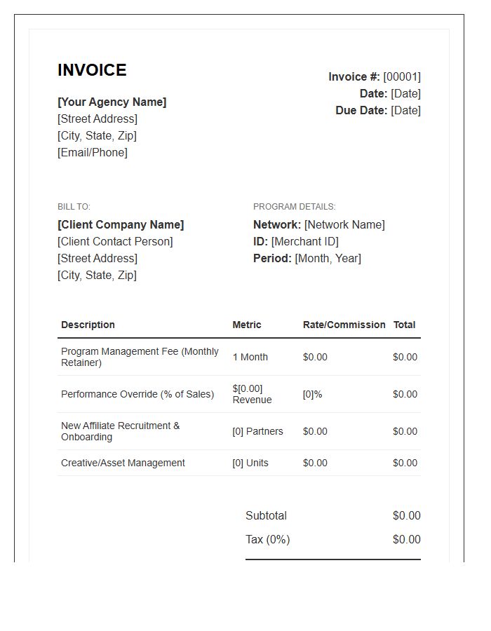 Affiliate Marketing Management Invoice Template