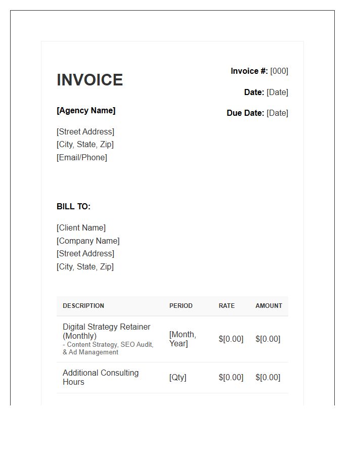 Digital Strategy Monthly Retainer Invoice Template