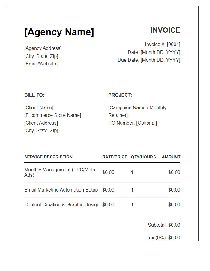 Ecommerce Marketing Agency Invoice Template