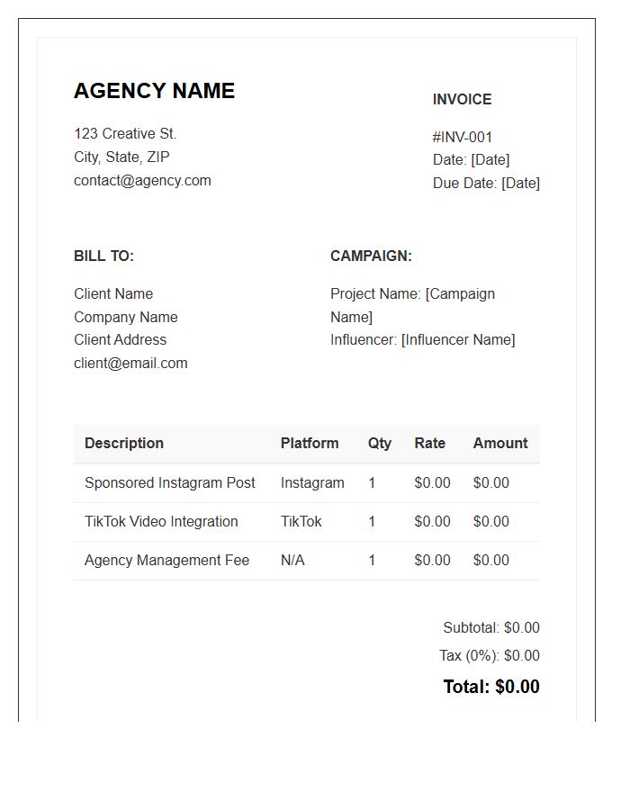 Influencer Marketing Agency Invoice Template