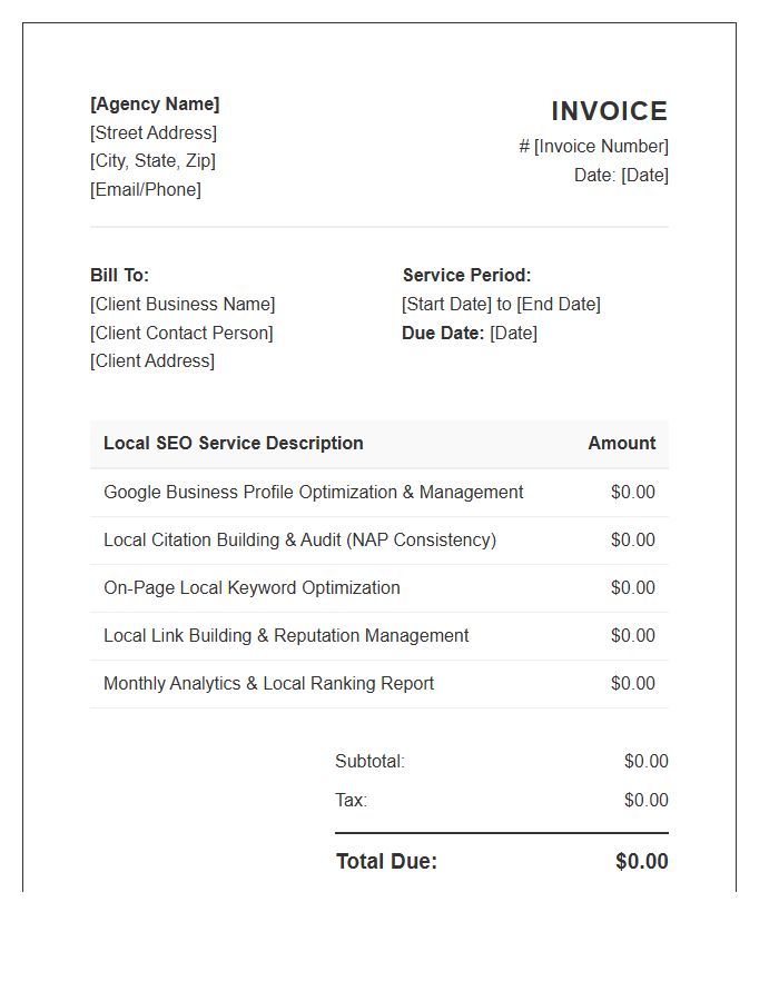 Local SEO Monthly Invoice Template