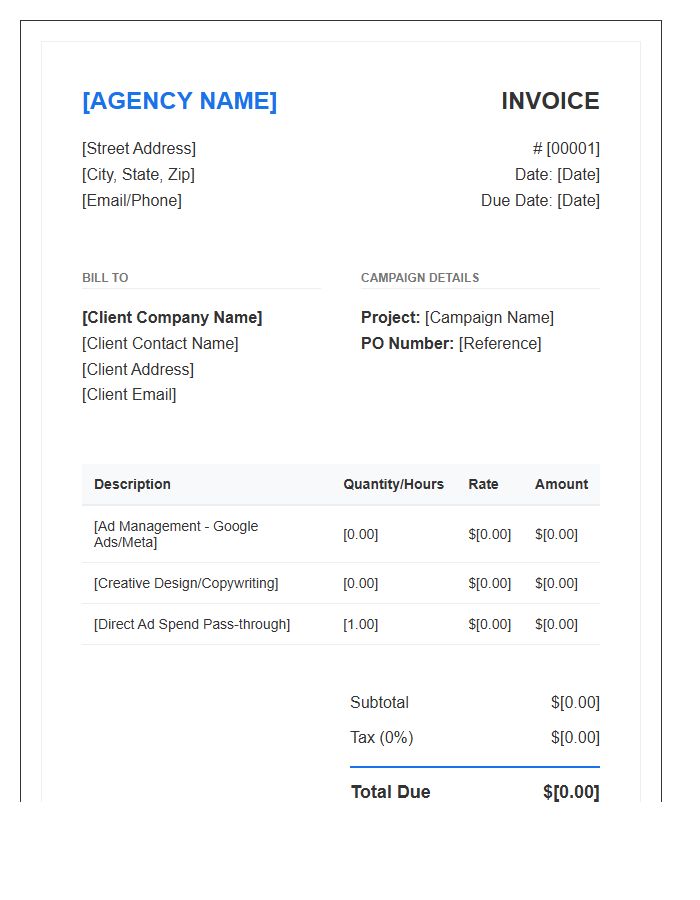 Online Advertising Agency Invoice Template