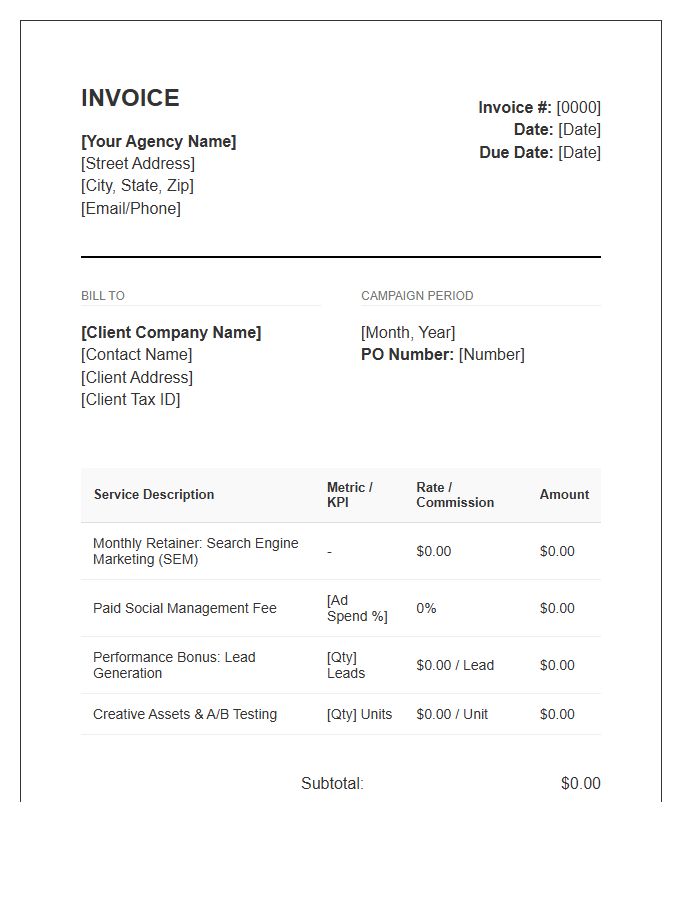 Performance Marketing Monthly Invoice Template