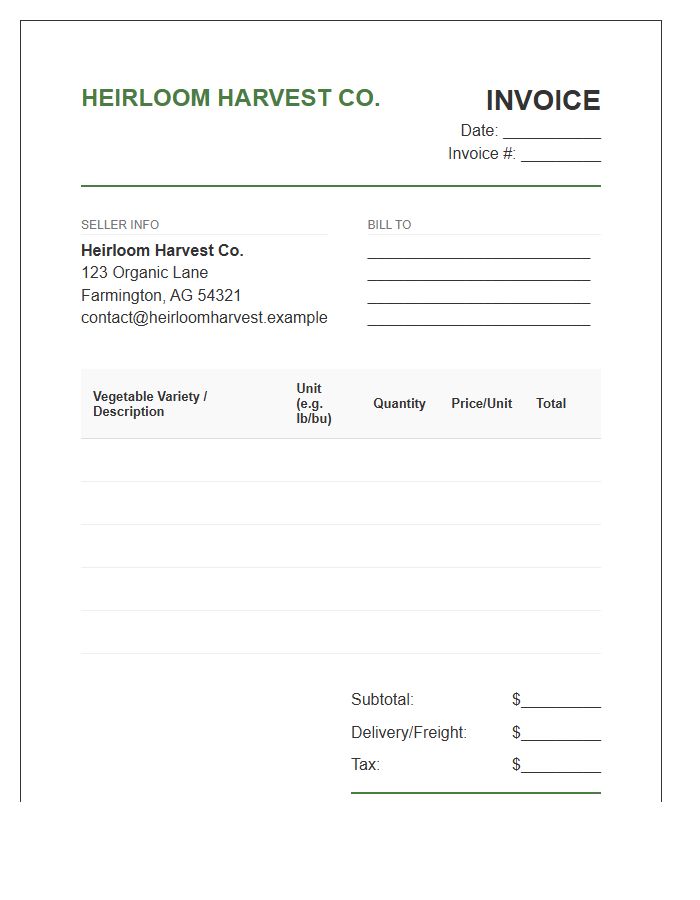 Bulk Heirloom Vegetable Sales Invoice Template