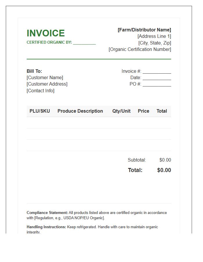 Certified Organic Produce Distribution Invoice Template