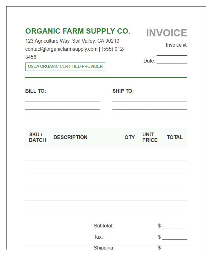 Commercial Organic Farm Supply Invoice Template