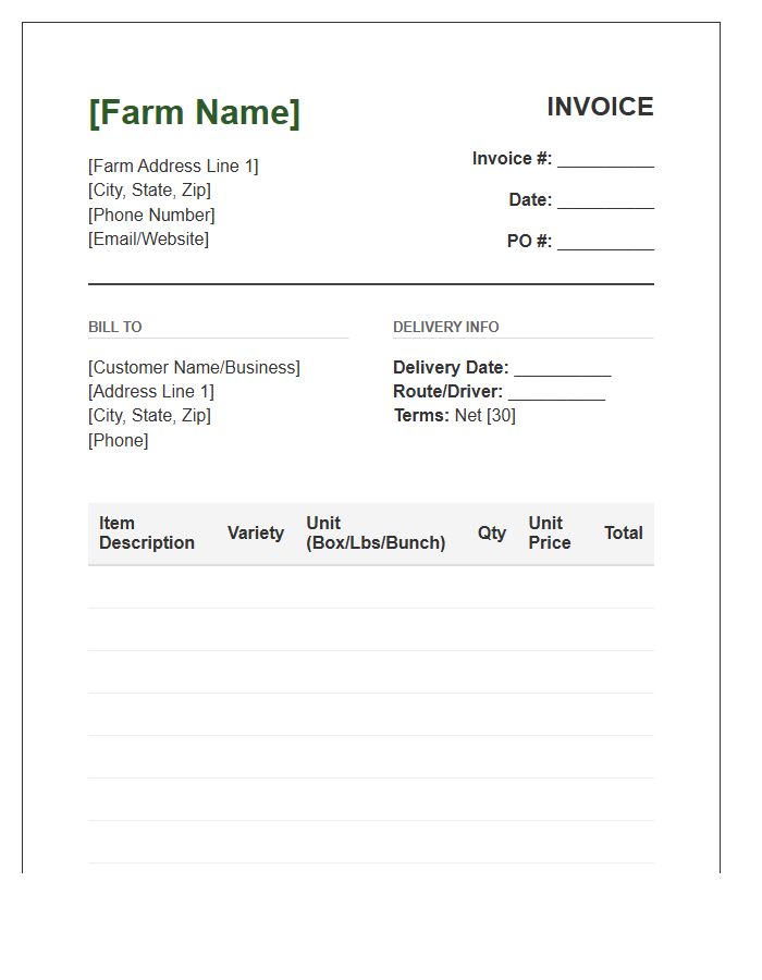 Direct Farm Wholesale Produce Invoice Template