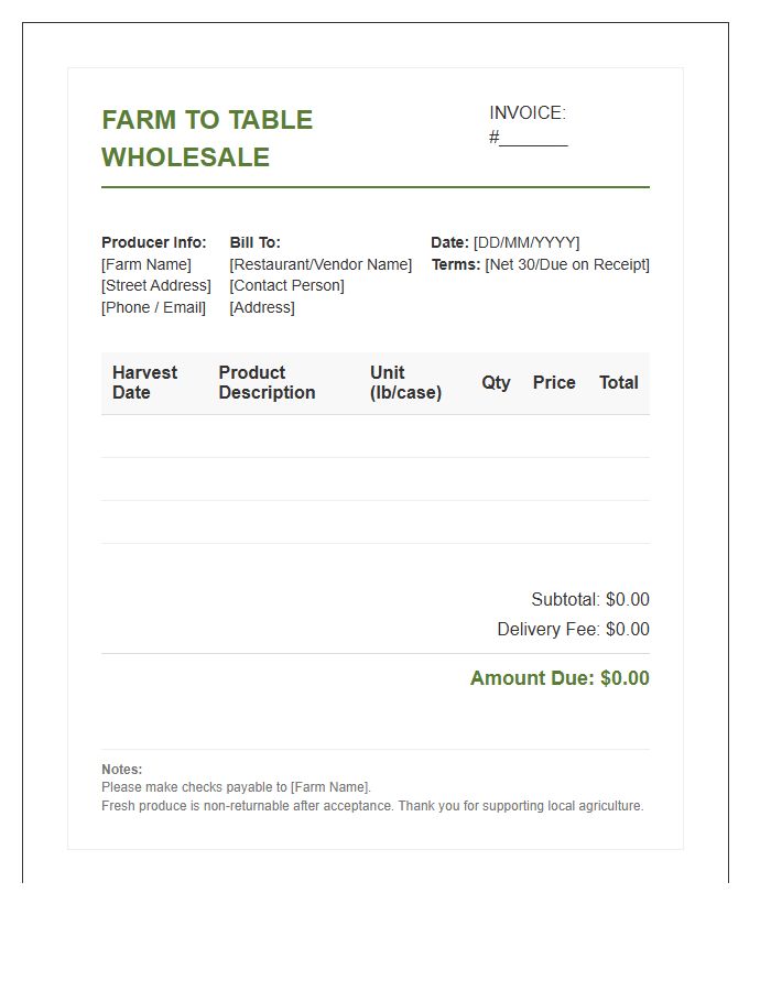 Farm To Table Wholesale Invoice Template