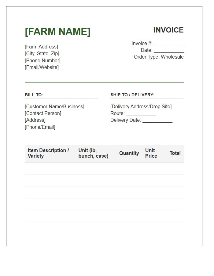 Local Farm Wholesale Order Invoice Template
