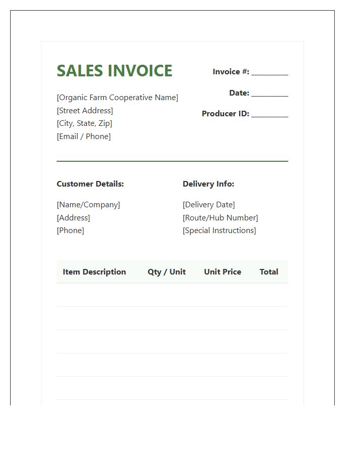 Organic Farm Cooperative Sales Invoice Template