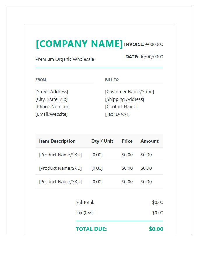 Organic Grocery Supplier Billing Invoice Template