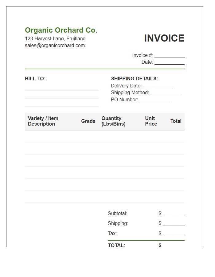 Organic Orchard Bulk Order Invoice Template