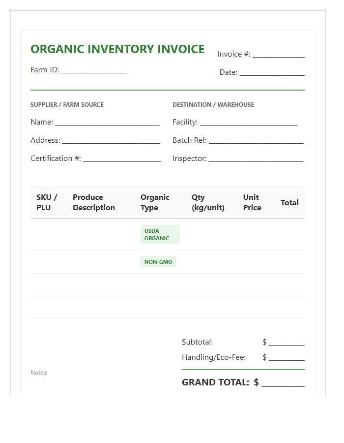 Organic Produce Inventory Management Invoice Template