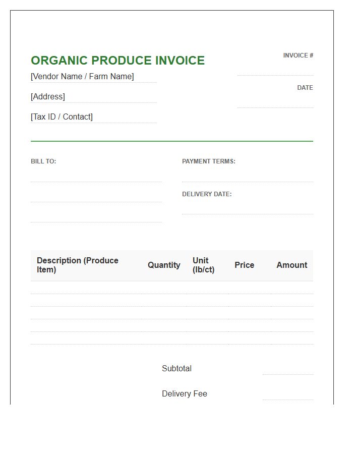 Organic Produce Vendor Payment Invoice Template