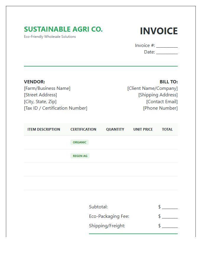 Sustainable Agriculture Wholesale Order Invoice Template