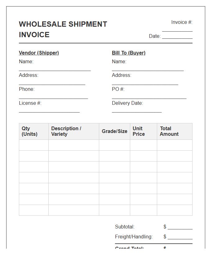 Wholesale Fresh Produce Shipment Invoice Template