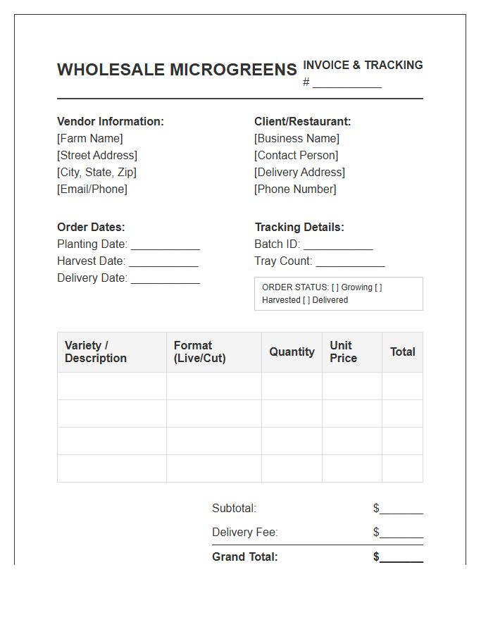 Wholesale Microgreen Order Tracking Invoice Template
