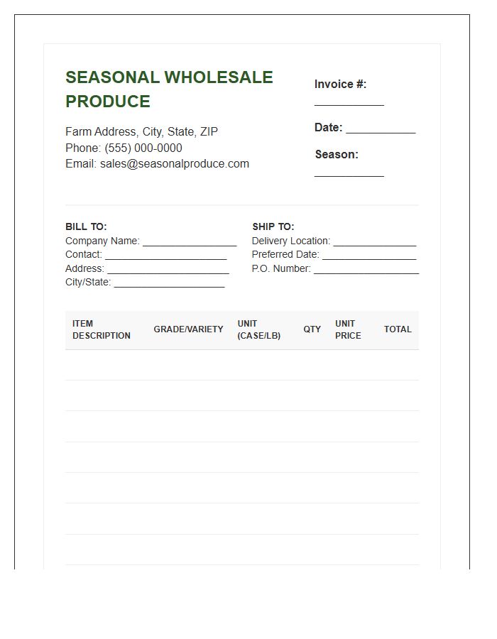 Wholesale Seasonal Produce Selection Invoice Template