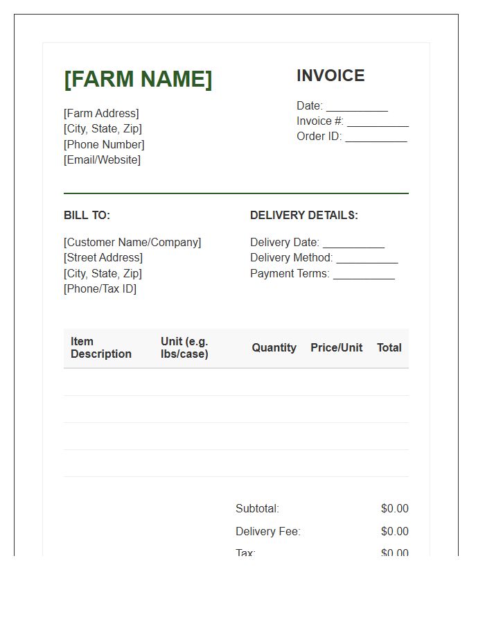 Wholesale Vegetable Farm Produce Invoice Template
