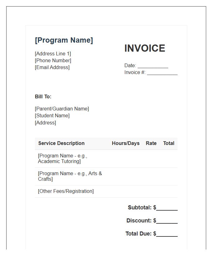 After School Educational Services Invoice Template