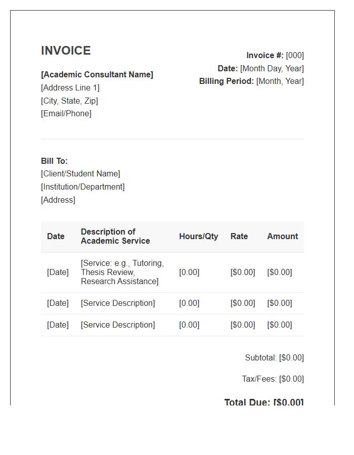 Monthly Academic Services Invoice Template