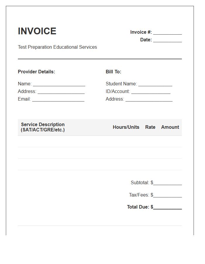 Test Preparation Educational Services Invoice Template