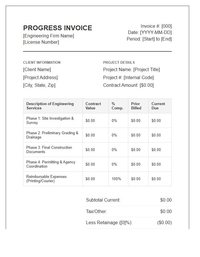Civil Engineering Progress Invoice Template