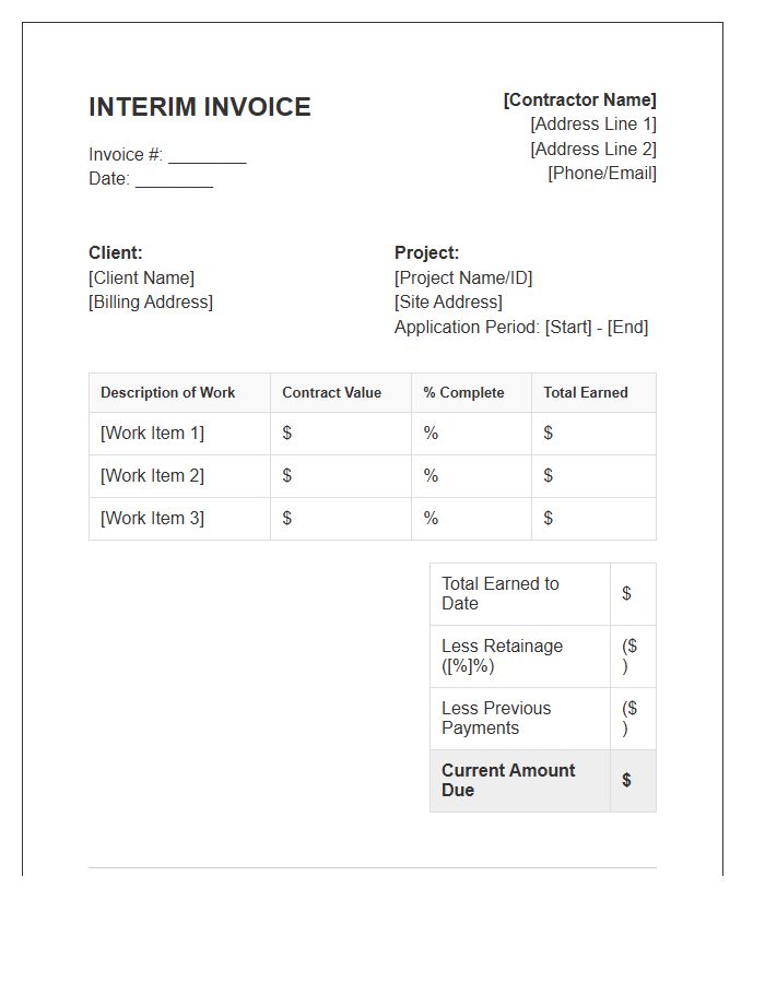 Construction Contract Interim Invoice Template