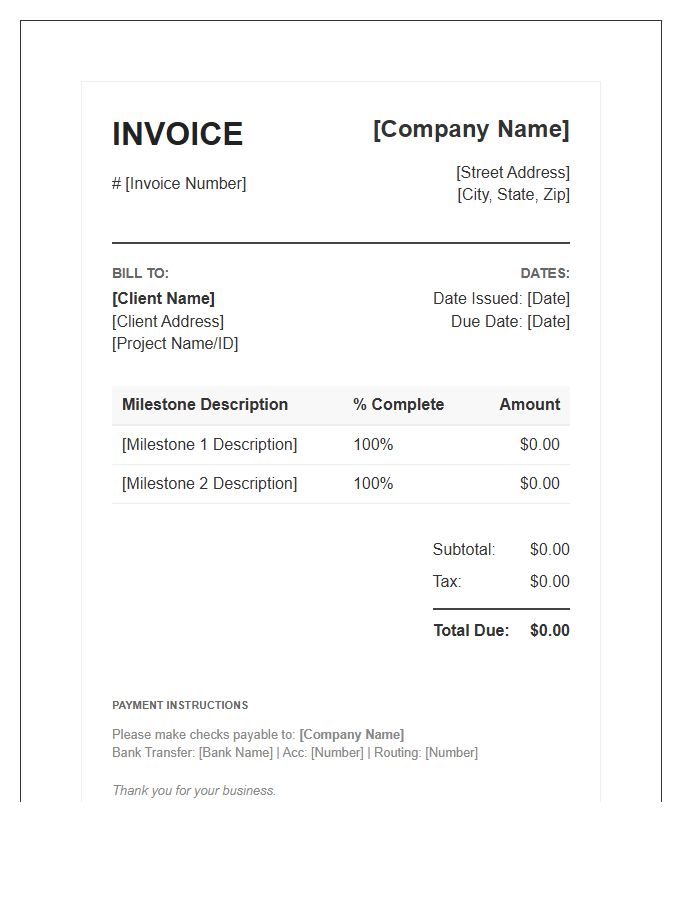 Construction Project Milestone Invoice Template