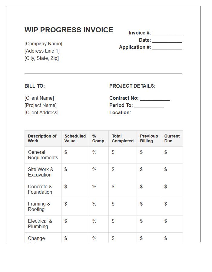 Construction Work In Progress Invoice Template