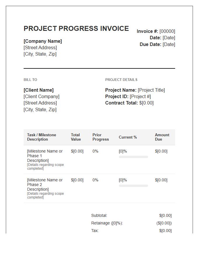 Detailed Project Progress Invoice Template